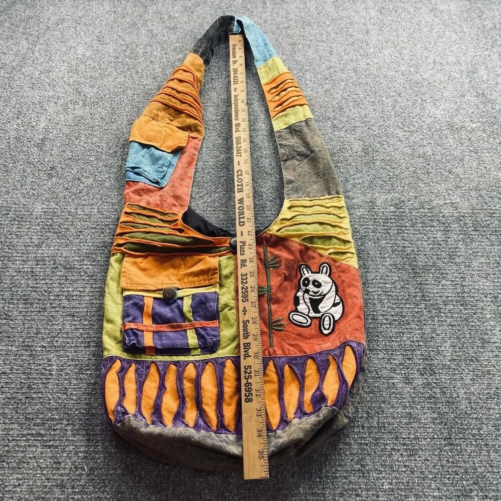 Vintage Handmade Boho Sling Bag Crossbody Panda Patch Festival Hippie‎ Nepal